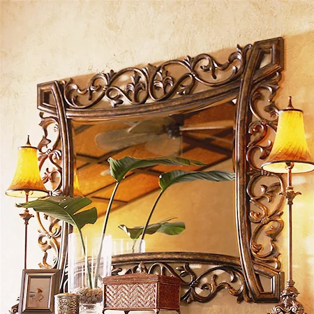 Intricate Pierced Metal and Wood Vertical Mirror